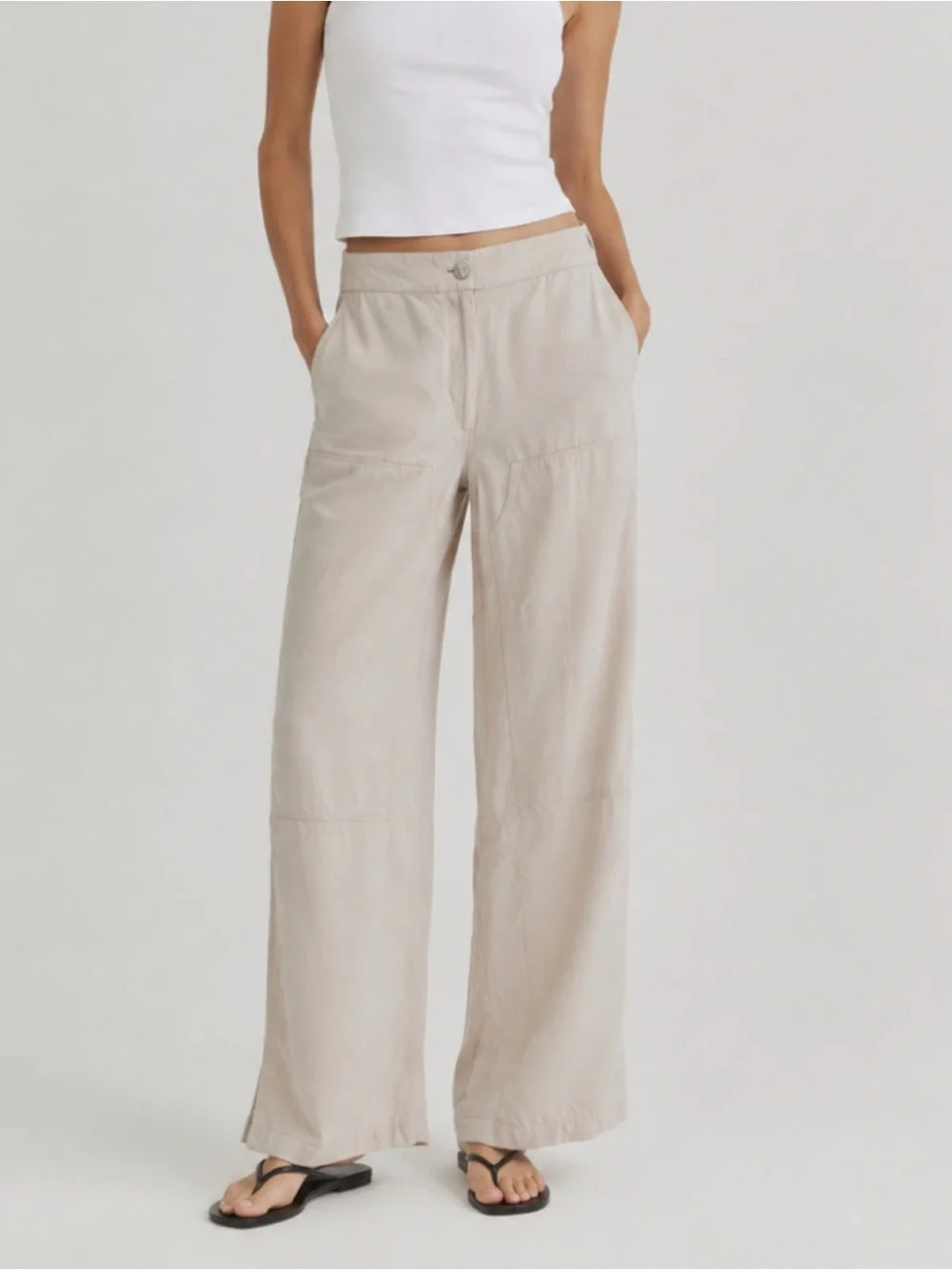 Theory Cargo Wide Leg Fluid Pants in Light Tan